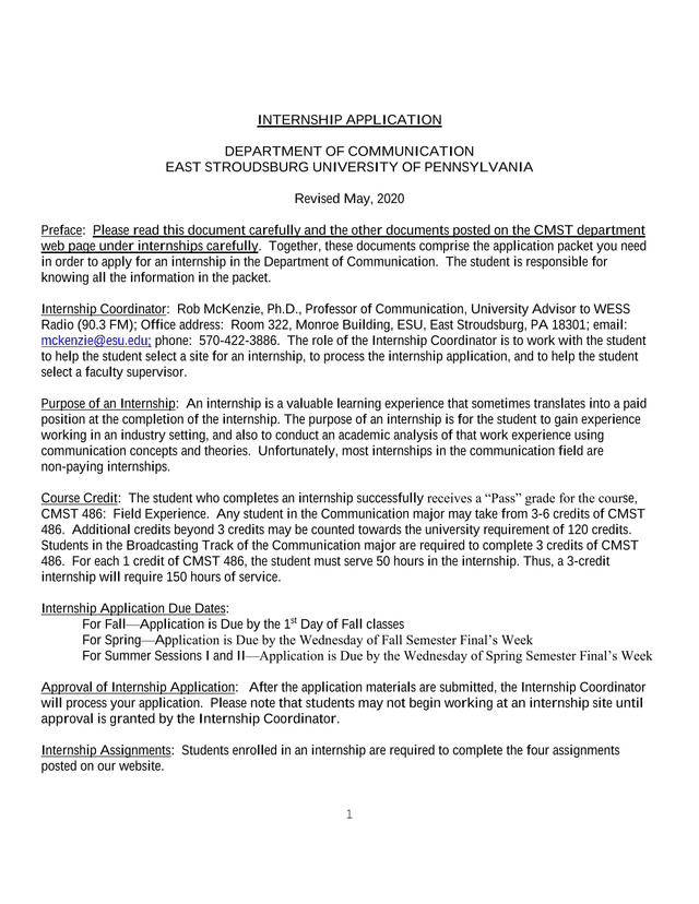 Internship Application screenshot