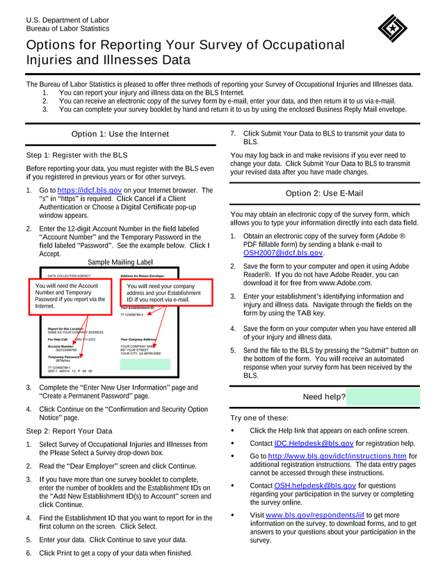 Options For Reporting Your Survey Of Occupational Injuries And Illnesses Data screenshot