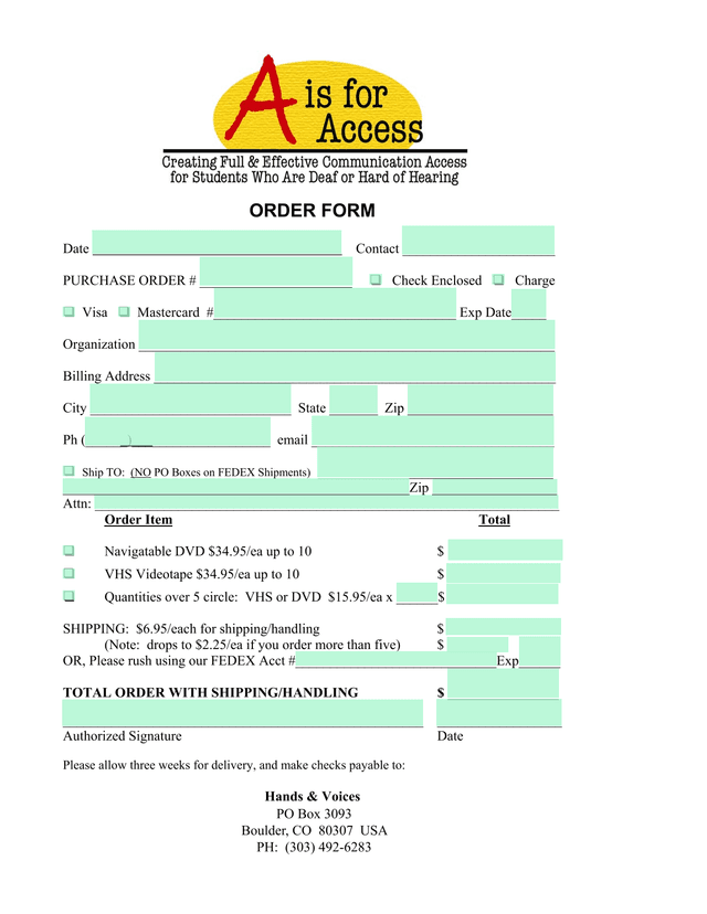 Order Form screenshot