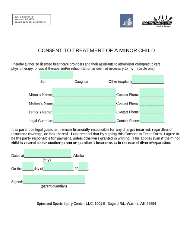 CONSENT TO TREATMENT OF A MINOR CHILD screenshot