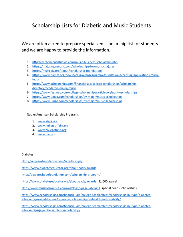 Scholarship Lists For Diabetic And Music Students screenshot