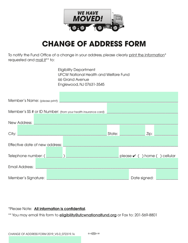 Change Of Address Form screenshot