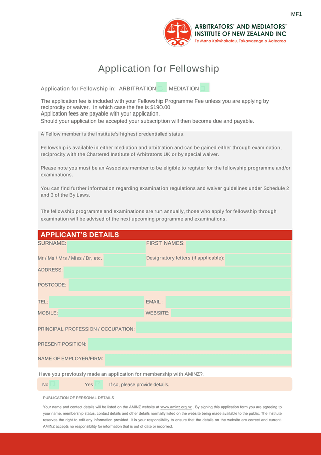 Application For Fellowship screenshot