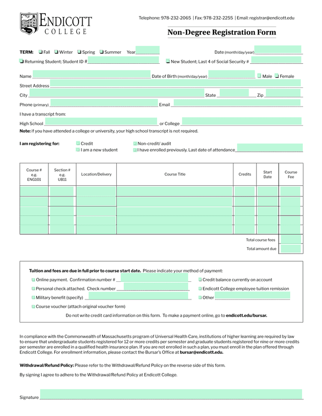 Course Registration Form screenshot
