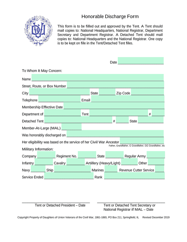 Honorable Discharge Form screenshot