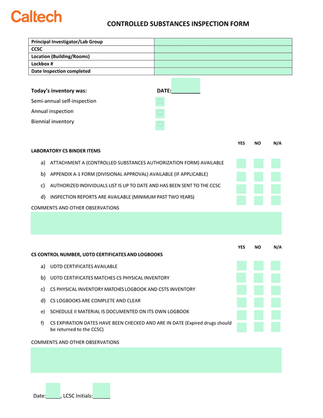Controlled Substances Inspection Form screenshot