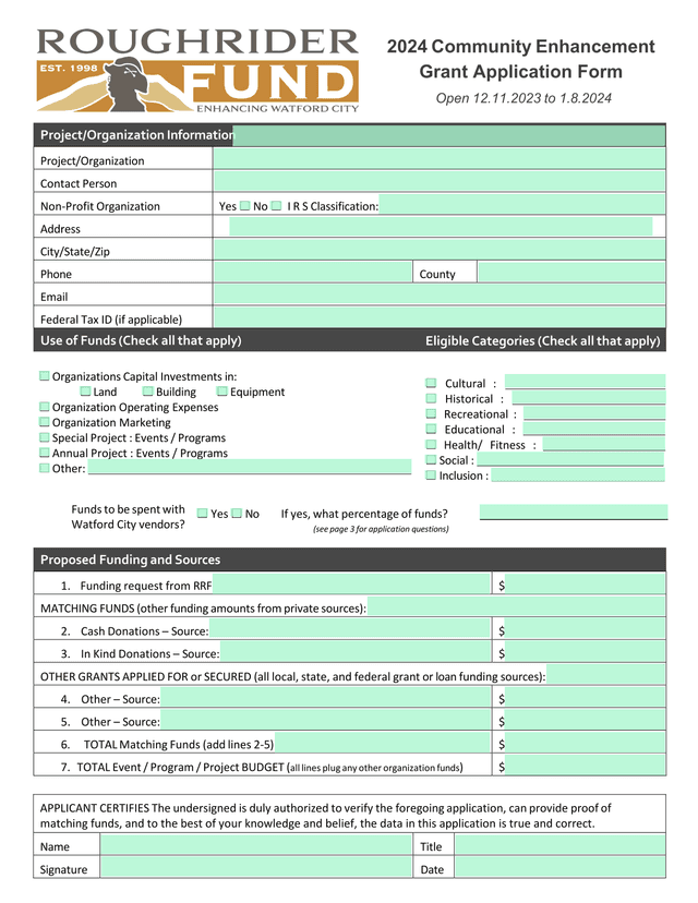 2024 Community Enhancement Grant Application Form screenshot