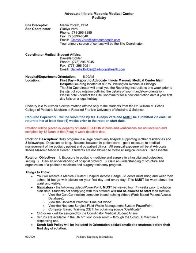 Podiatry Reporting Instructions screenshot