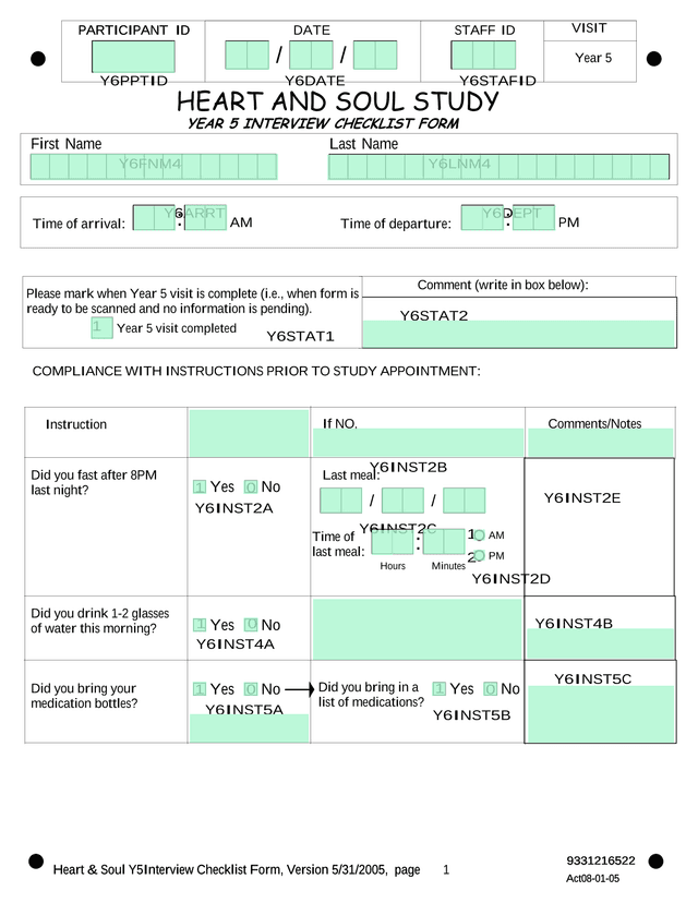 Heart  Soul Y5 Interview Checklist Form screenshot