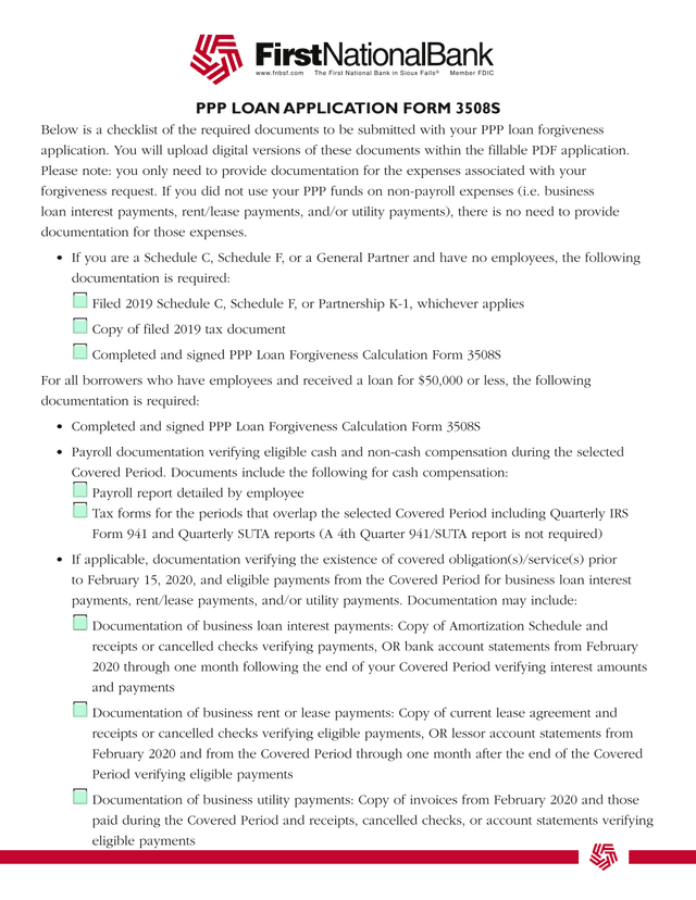 PPP Loan Application Form 3508S screenshot