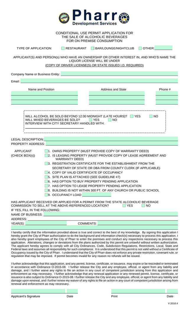Conditional Use Permit Application For The Sale Of Alcoholic Beverages screenshot