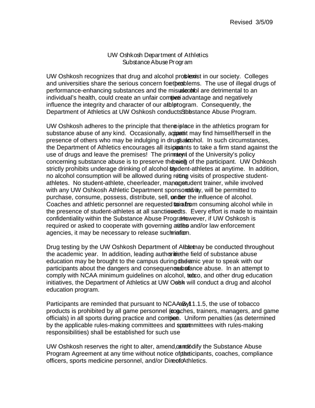 UW Oshkosh Department Of Athletics Substance Abuse Program screenshot