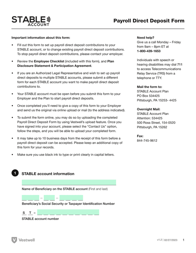 Payroll Direct Deposit Form screenshot