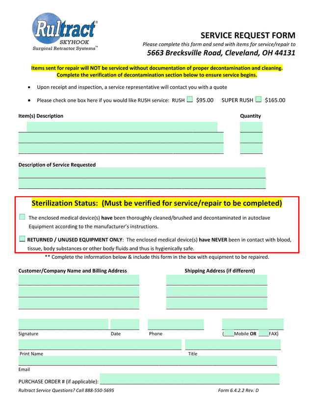 Form 6.4.2.2 Rev. D   Service Request Form screenshot