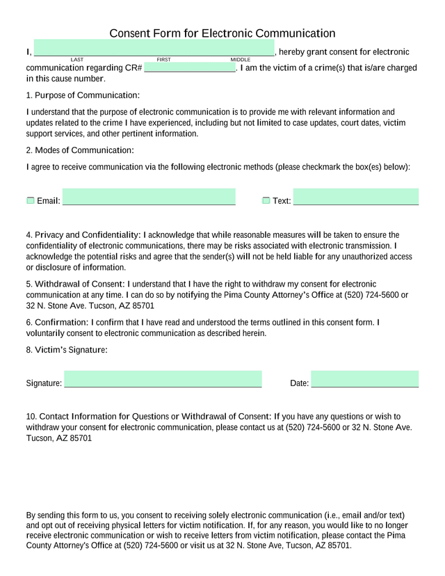 Consent Form For Electronic Communication screenshot