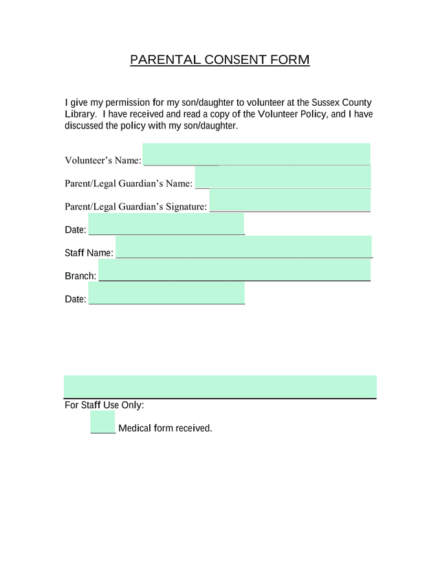 Parental Consent Form screenshot