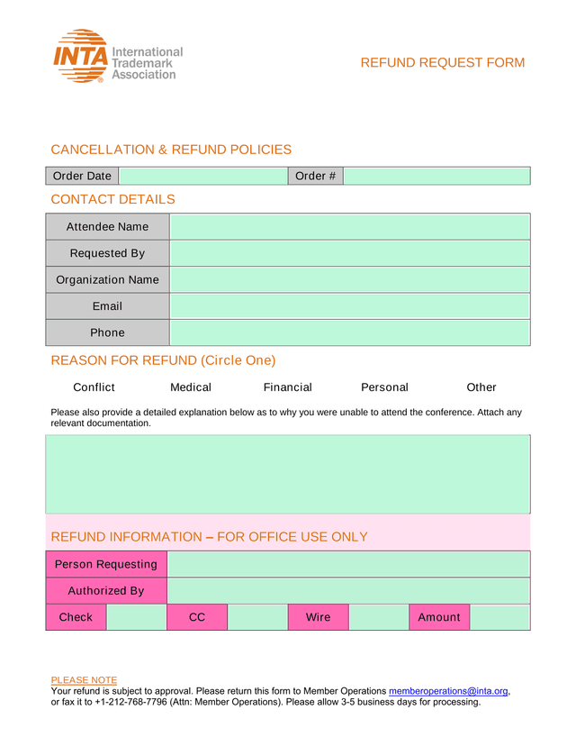 Refund Request Form screenshot