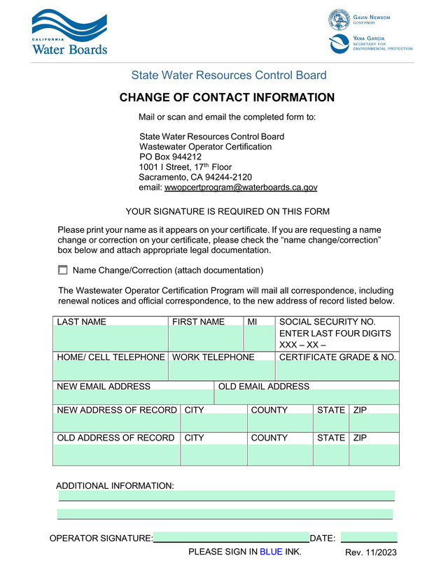 Change Of Contact Information screenshot