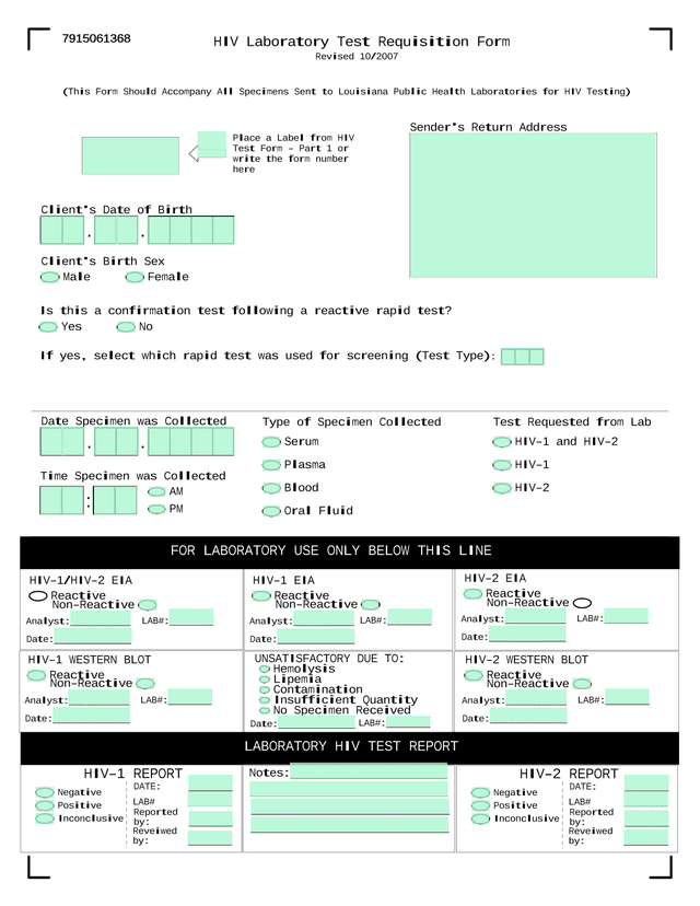 HIV Laboratory Test Requisition Form screenshot
