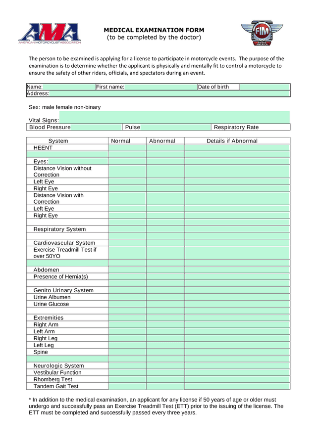 MEDICAL EXAMINATION FORM screenshot