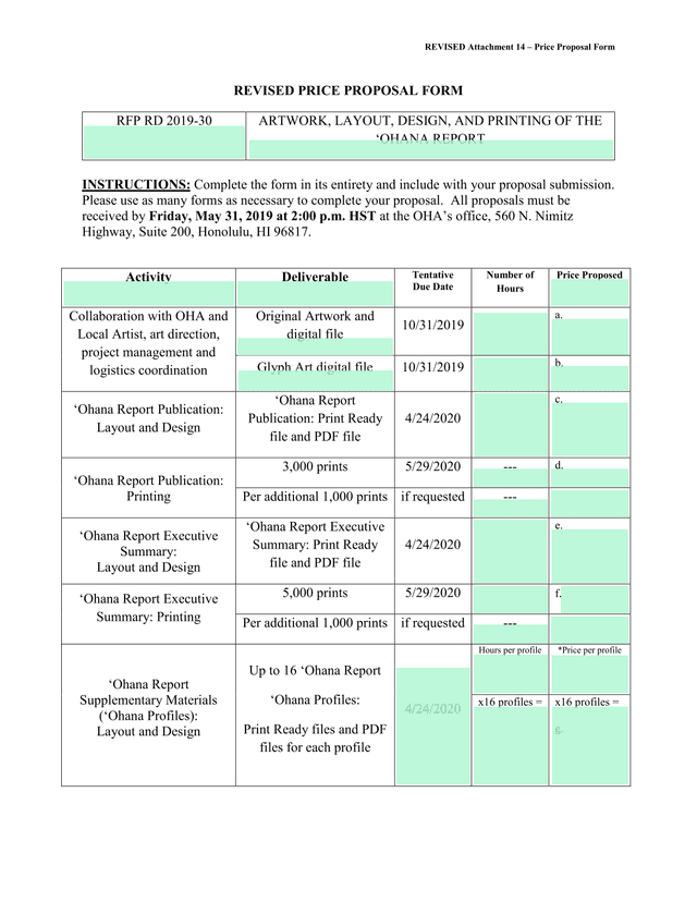 REVISED Attachment 14  Price Proposal Form screenshot