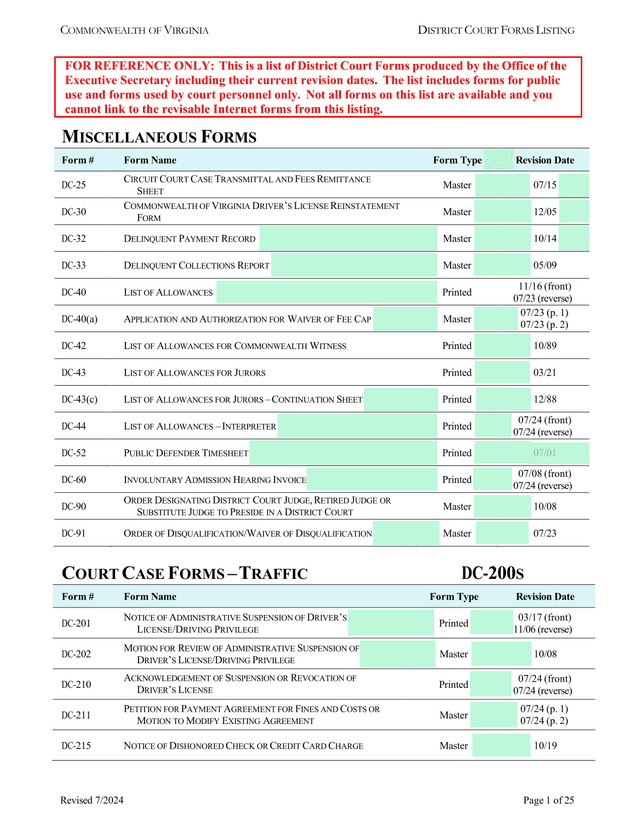 Commonwealth Of Virginia District Court Forms Listing screenshot