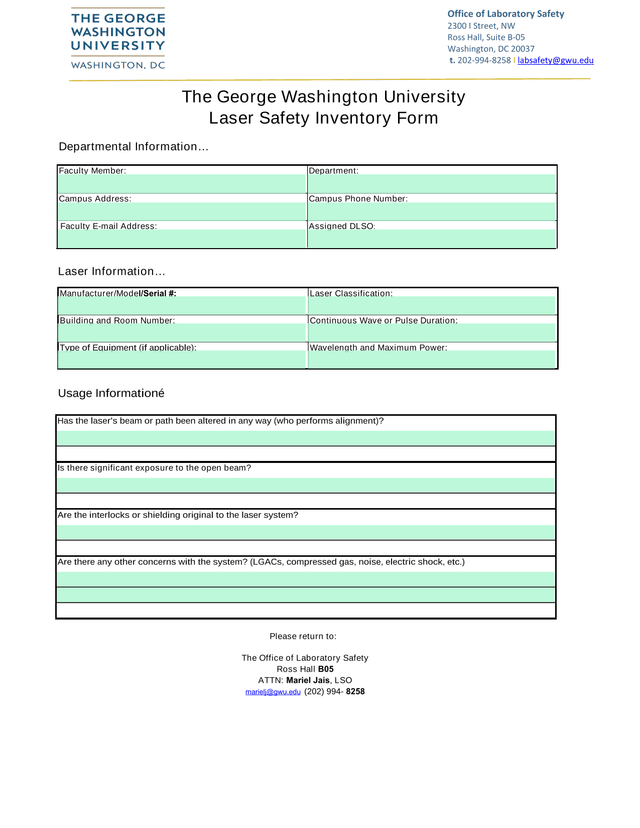 Laser Safety Inventory Form screenshot