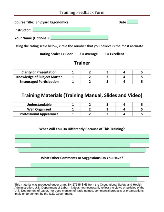 Training Feedback Form screenshot