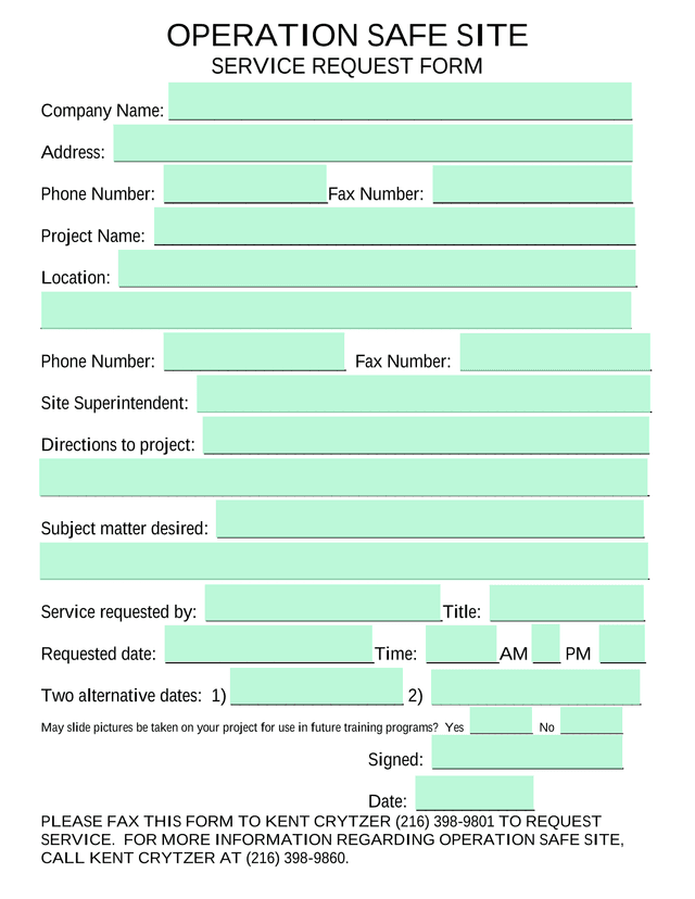 OPERATION SAFE SITE SERVICE REQUEST FORM screenshot