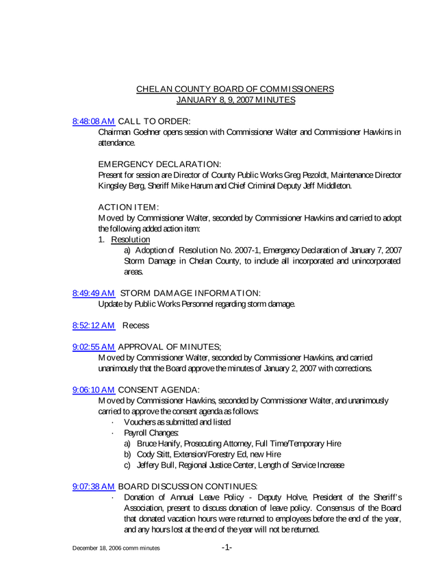 Chelan County Board Of Commissioners Minutes screenshot