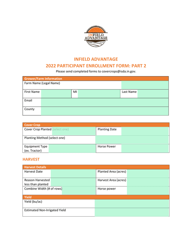 INFIELD ADVANTAGE 2022 PARTICIPANT ENROLLMENT FORM PART 2 screenshot