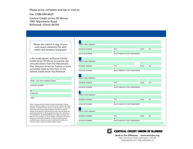 Visa Platinum Balance Transfer Request screenshot