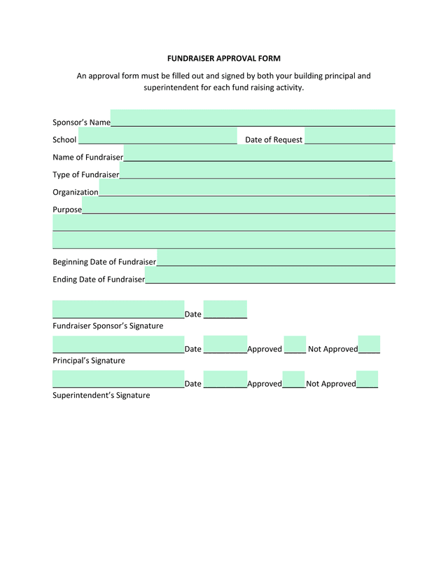 FUNDRAISER APPROVAL FORM screenshot