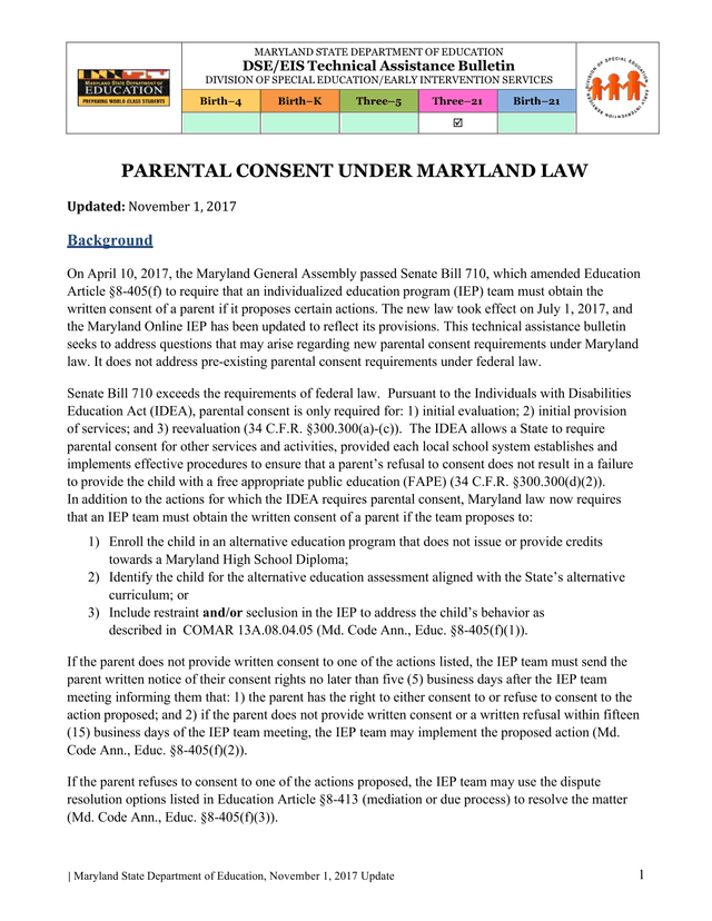 Parental Consent Under Maryland Law screenshot