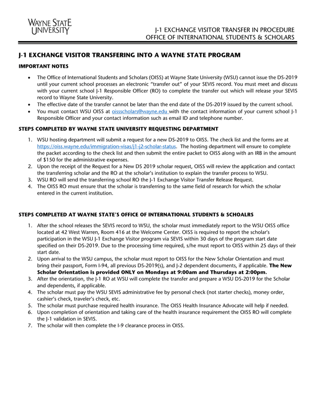J 1 Exchange Visitor Transfer In Procedure screenshot