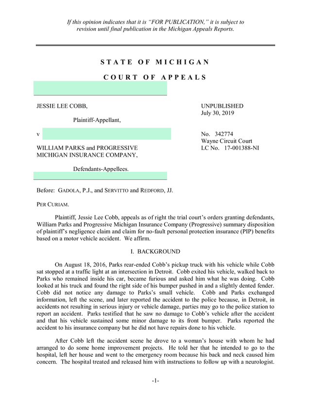 Cobb V Parks Court Of Appeals Opinion screenshot