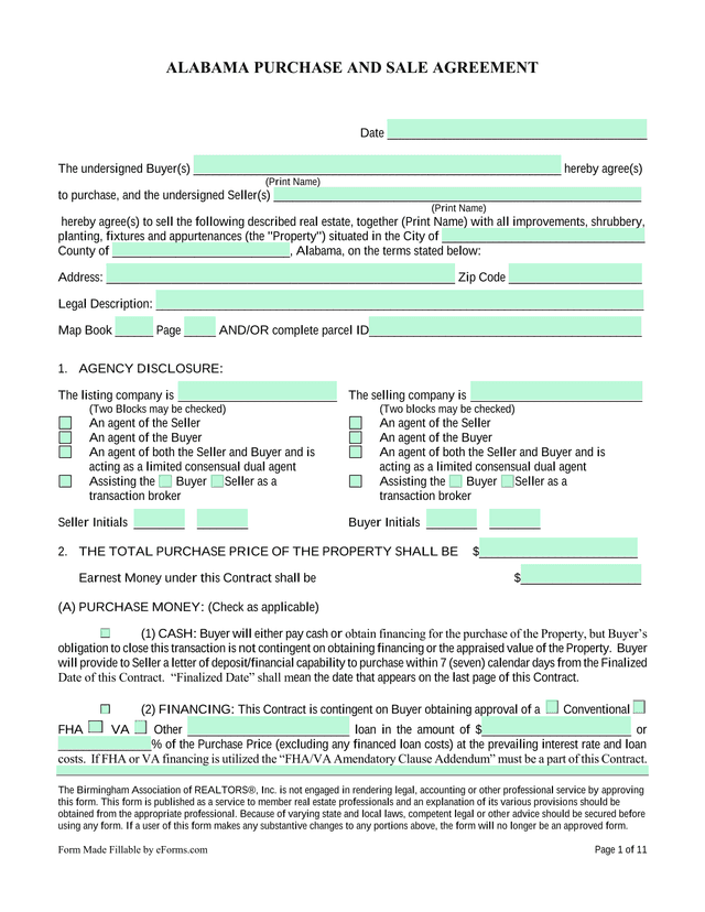 Alabama Purchase And Sale Agreement screenshot