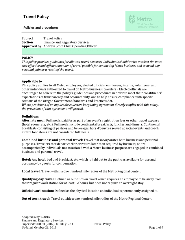Travel Policy screenshot