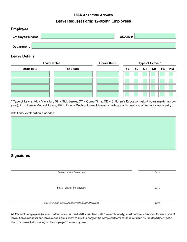 Leave Request Form 12 Month Employees screenshot