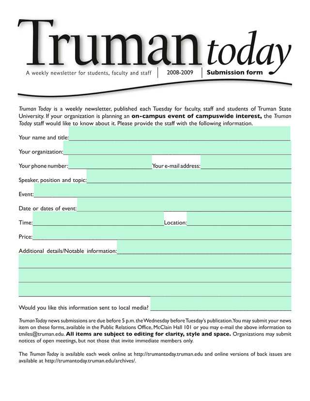 Truman Today News Submission Form screenshot