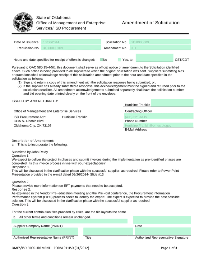CSTCDT Amendment Of Solicitation screenshot