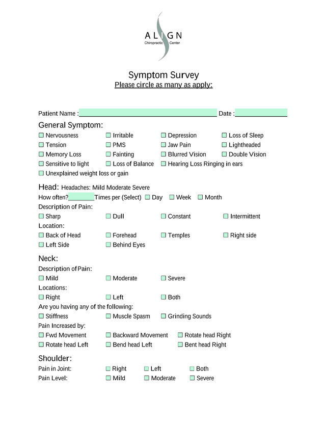 Symptom Survey screenshot