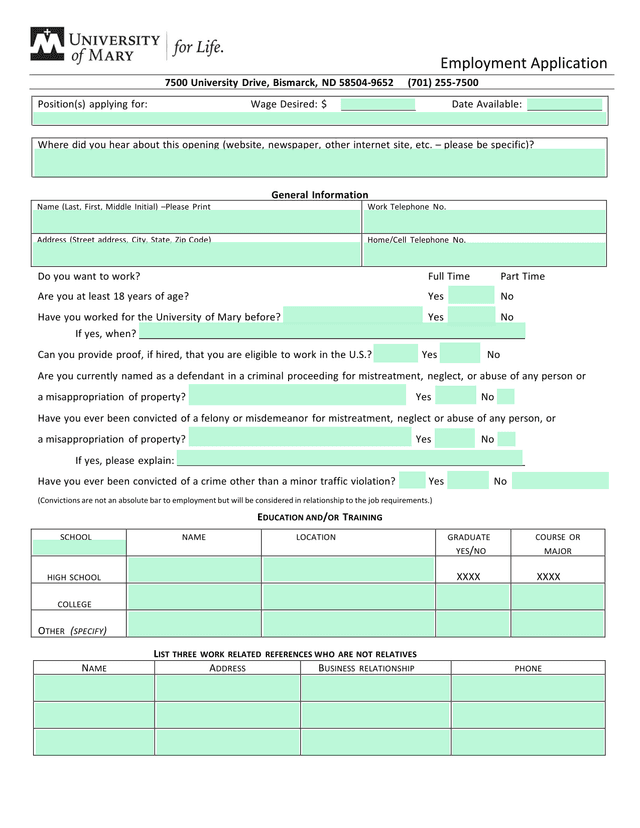 Employment Application screenshot