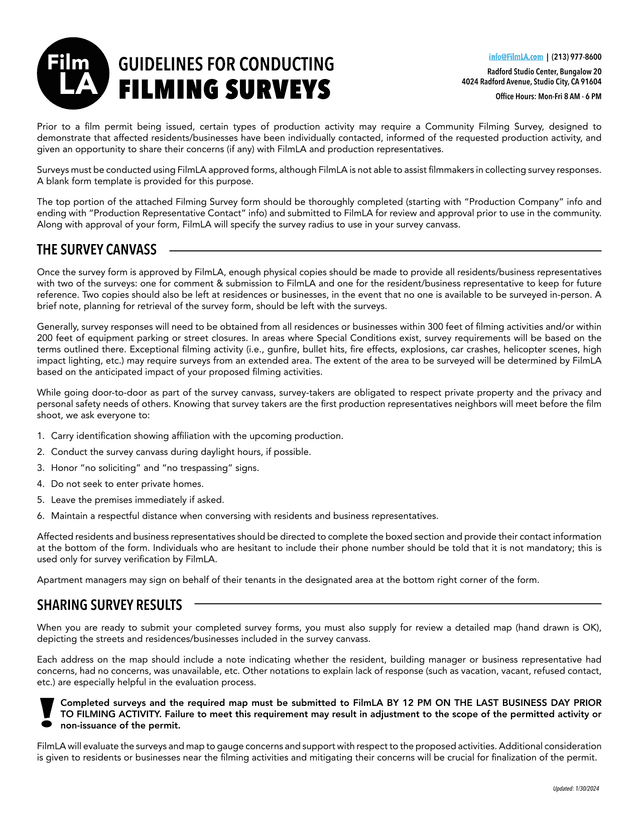 Guidelines For Conducting Filming Surveys screenshot