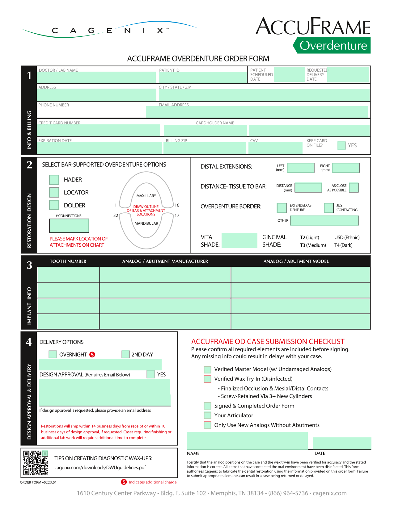 ACCUFRAME OVERDENTURE ORDER FORM screenshot