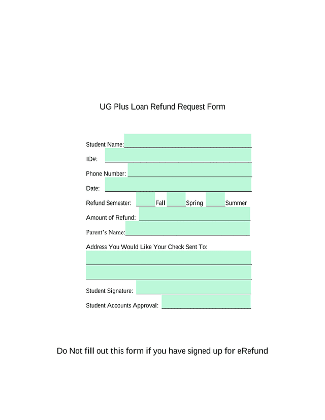 UG Plus Loan Refund Request Form screenshot