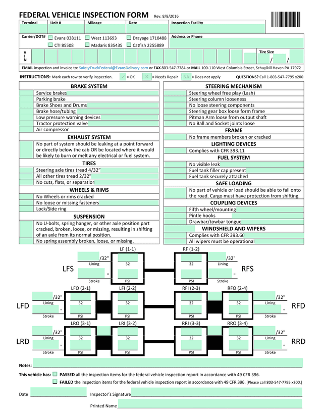 Federal Vehicle Inspection Form screenshot