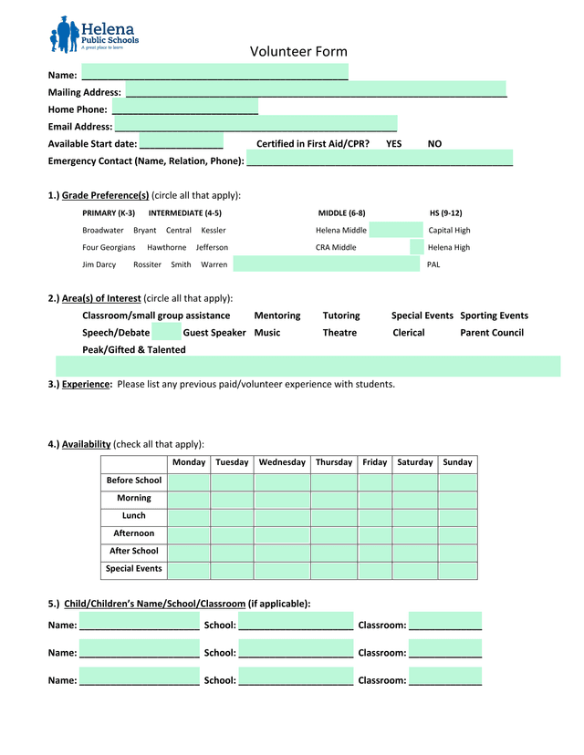 Volunteer Form screenshot