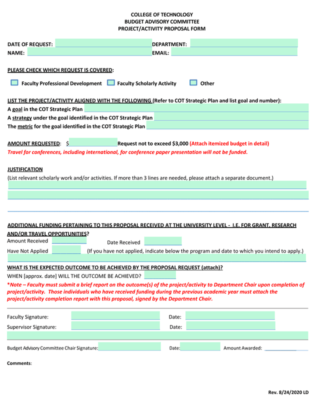 PROJECTACTIVITY PROPOSAL FORM screenshot