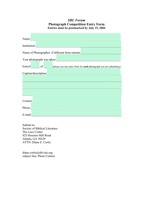 SBL Forum Photograph Competition Entry Form screenshot